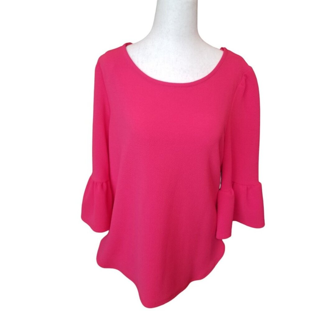 Green Envelope Pink Blouse Top Womens Large Flare Sleeve Barbiecore Balletcore